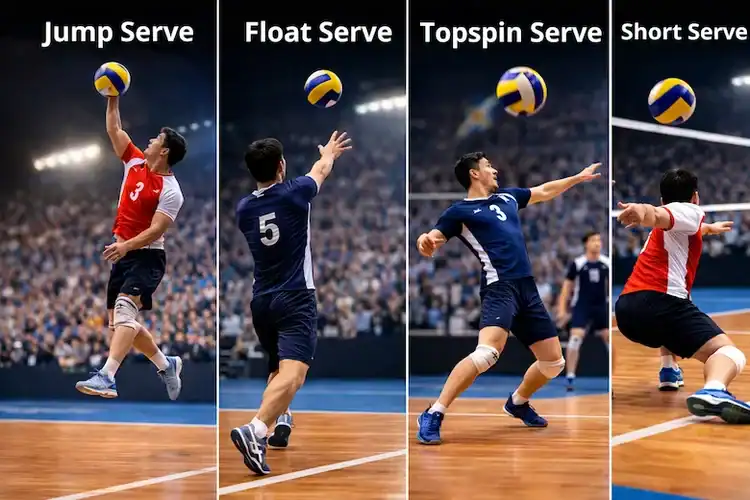 Comparison of volleyball serve types for aces including jump serve, float serve, topspin serve, and short serve