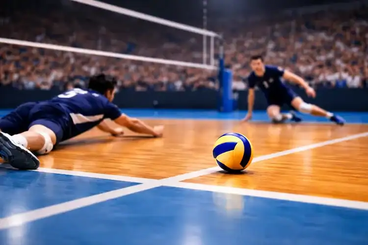 Volleyball landing untouched on the court for a no-touch ace